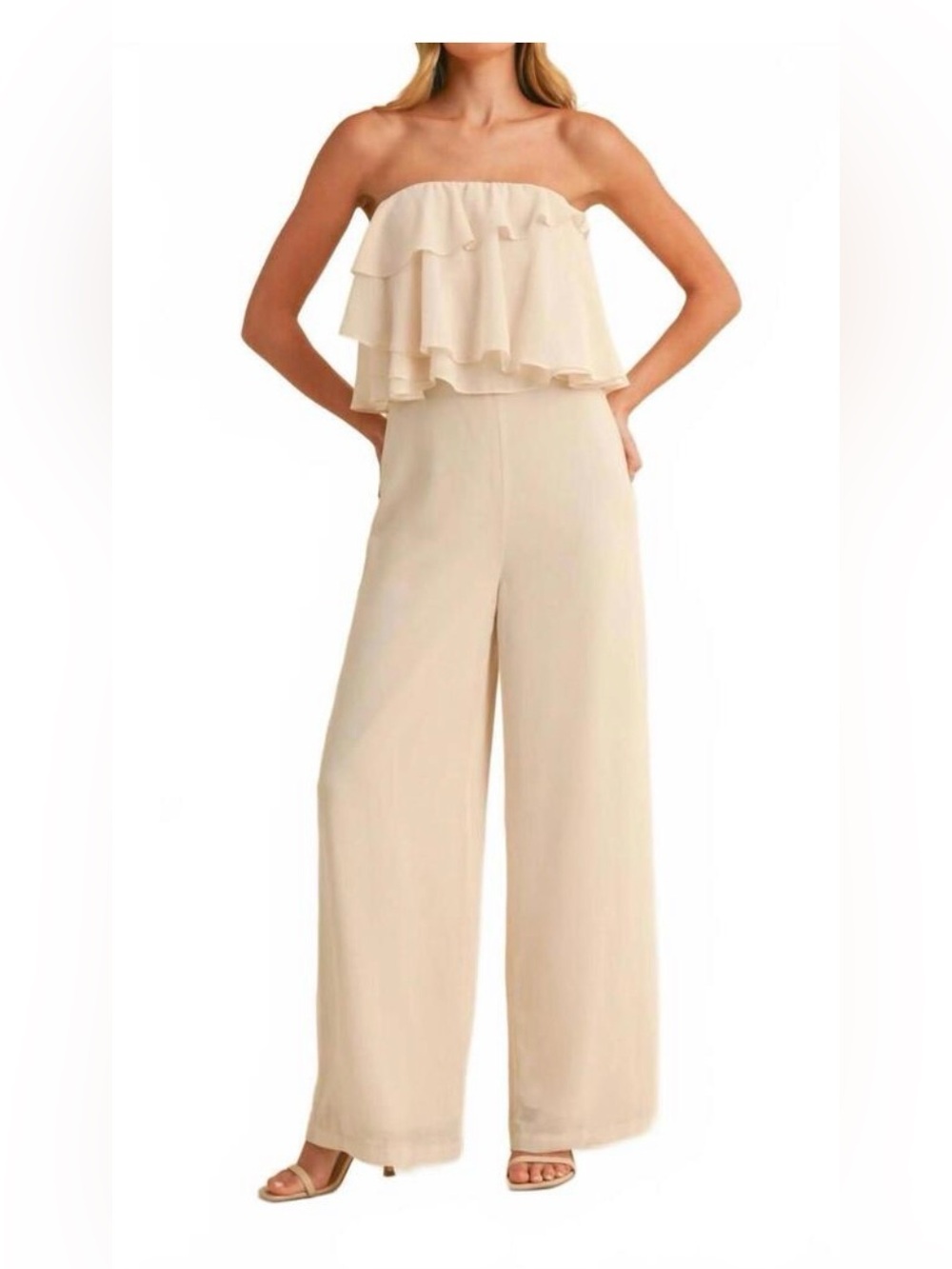 NEW KLESIS chiffon tube jumpsuit in beige. Love!!!